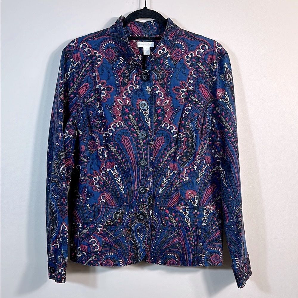 Charter Club Multicolor Paisley Print Jacket Art to Wear Stretch Women Large